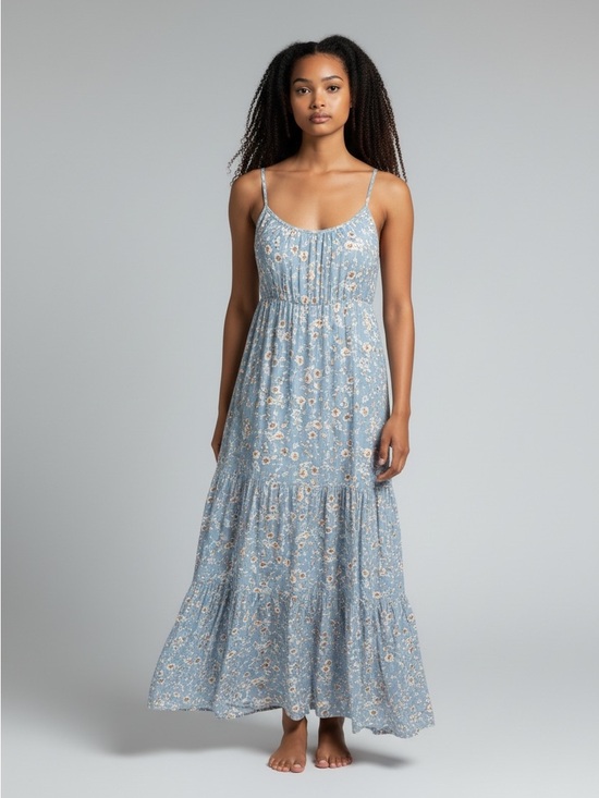 The Fashion Poet Dresses & Skirts - The fashion poet Blue Floral Tiered Maxi Dress with Spaghetti Straps